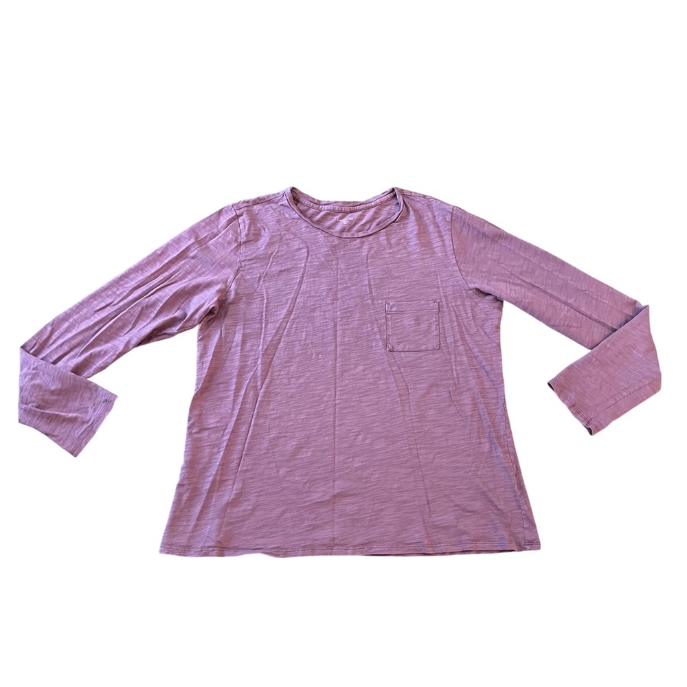 Garnet Hill Womens MAUVE TOP LARGE Organic Pima Cotton Long Sleeve Pocket Tee
